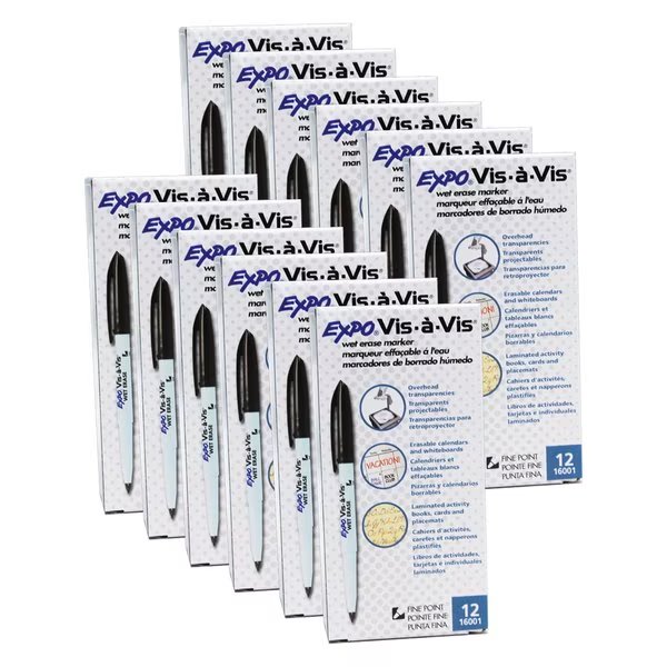 Expo® Vis-a-Vis® Wet Erase Marker, Fine Point, Black, PK12, Expo, Mfr#: SAN16001